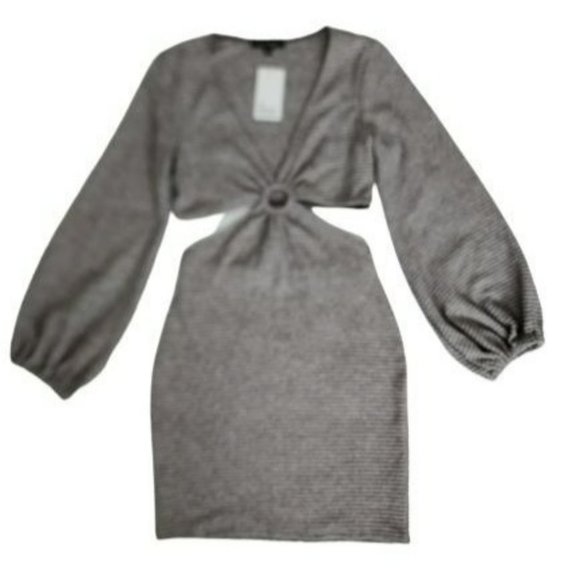FORE The Elizabeth Chronicles O-Ring Cutout Bodycon Ribbed Dress Gray Medium NWT - Picture 2 of 12